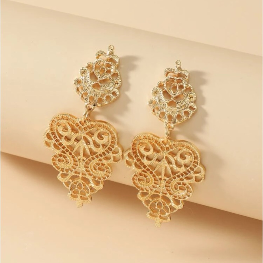 Lacy Glam Baroque GoddessWear Filigree & Scroll Gilded Gold Statement Ea… - Picture 2 of 9